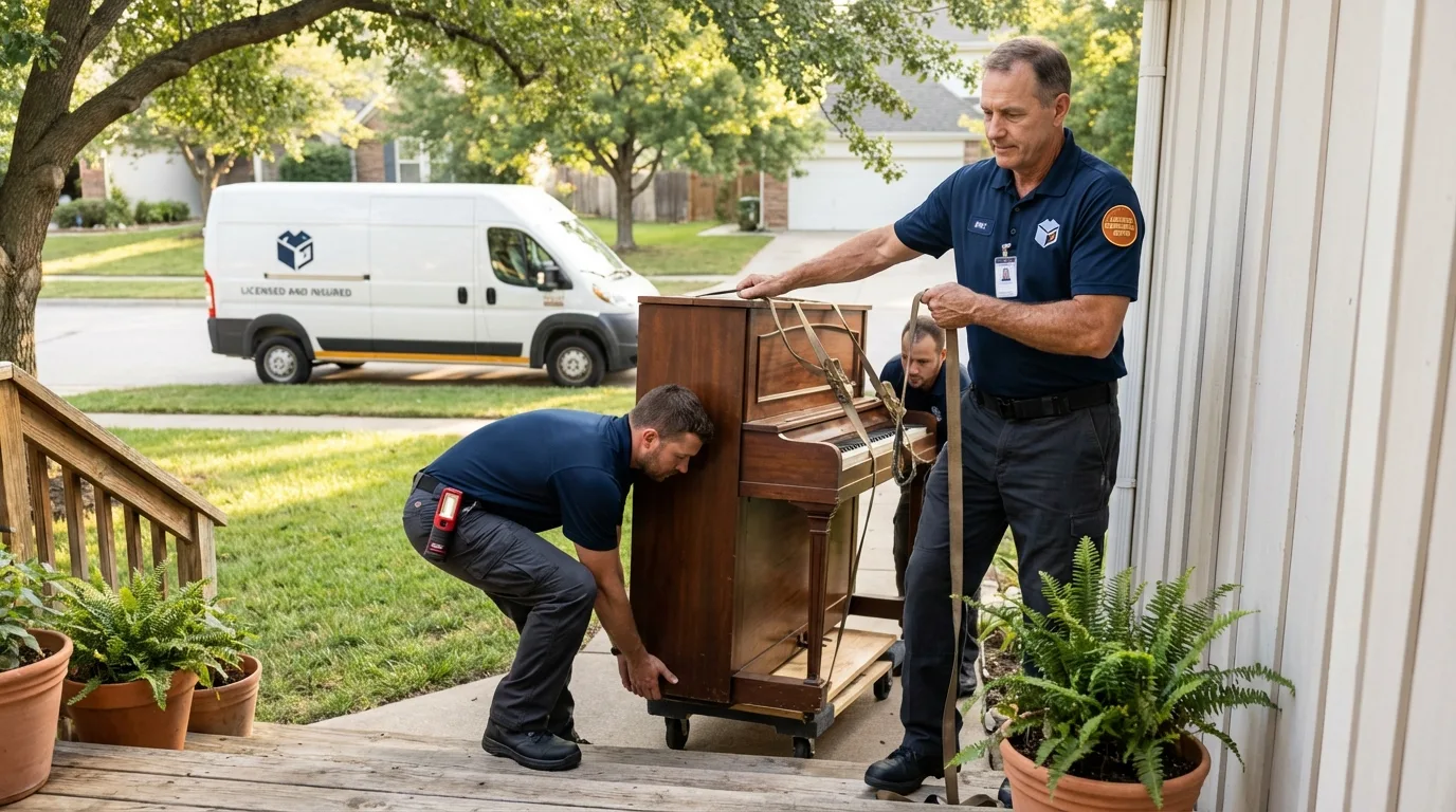 Licensed piano movers securing grand piano in Gibbsboro, NJ